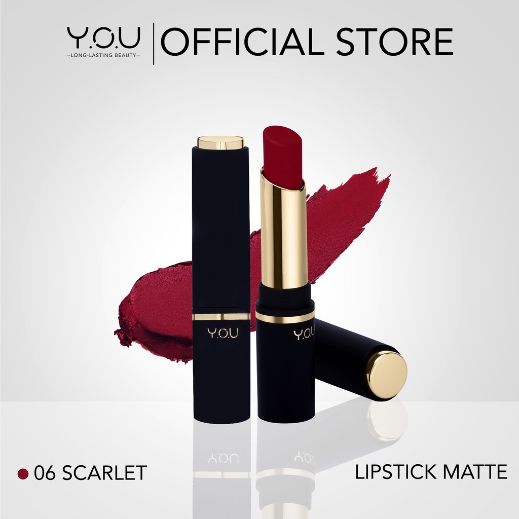 Y O U Lipstick Matte Scarlet Lipstik Dengan Vitamin E Warna Merah Berkualitas Mewah Shopee Indonesia