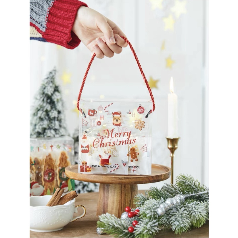 

1pc Kotak Mika PET PVC Kotak Kue Motif Christmas Natal Xmas