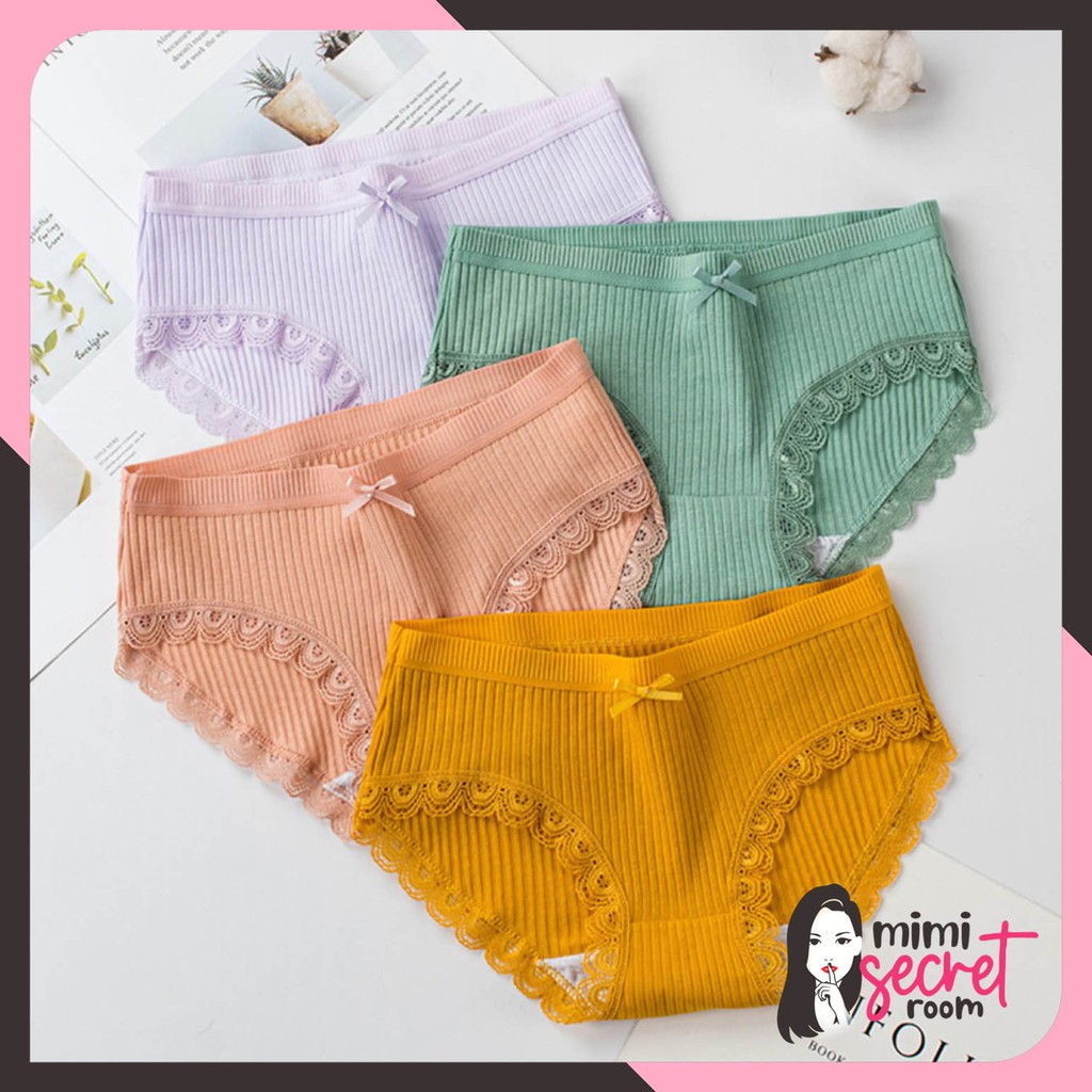 ❤ MIMI ❤ Celana Dalam Katun CD Wanita Jepang Bow Corrugated Japan Aksen Renda Cute IMPORT TERLARIS