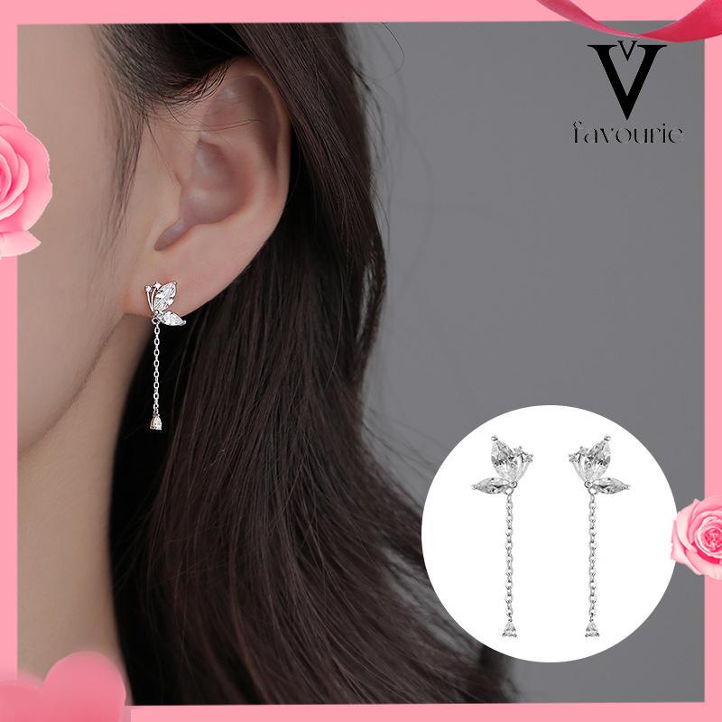 [COD]Anting Kupu-kupu Rumbai Drop Earrings Retro French Temperamen Indah Flash Diamond Earrings-FA