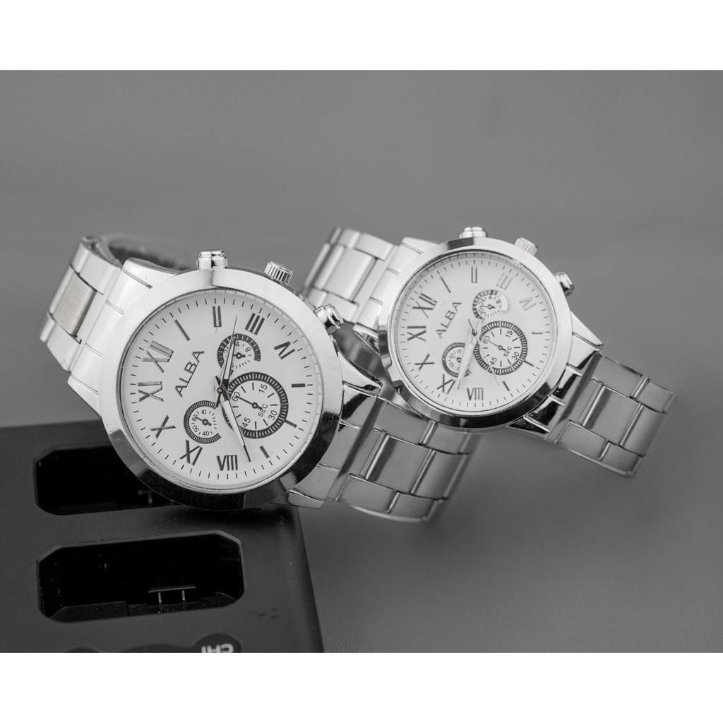 MJS 139 - Jam Tangan Import Couple Rantai ALBA Crono Premium Untuk Pasangan Pria dan Wanita