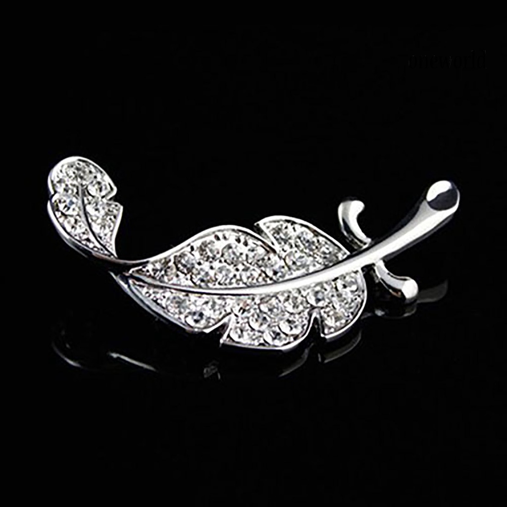 OW@ Women Fashion Leaf Silver Tone Rhinestone Wedding Gift Brooch Pin