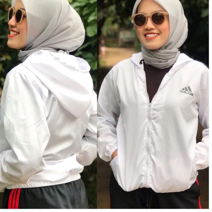 ☆ Jaket Taslan Putih / jaket senam olahraga / jaket aerobik / jaket cycling / Jaket Running cycling 
