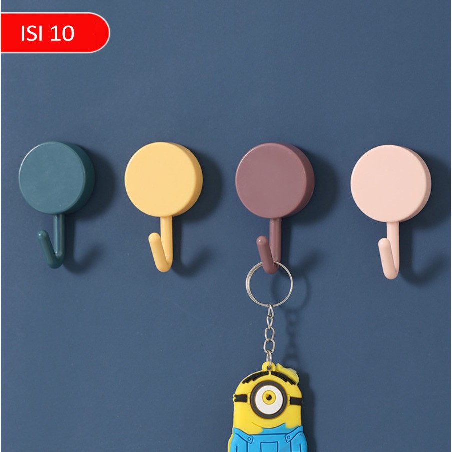 HOBN set isi 10 pcs hook bulat tempel simple warna nordic minimalis - NAVY KUNING