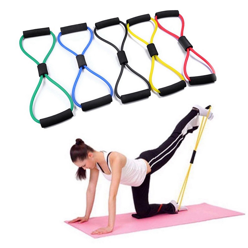 Fitness Elastic 8 Word Resistance Bands Tube Exercise Workout Band For Yoga