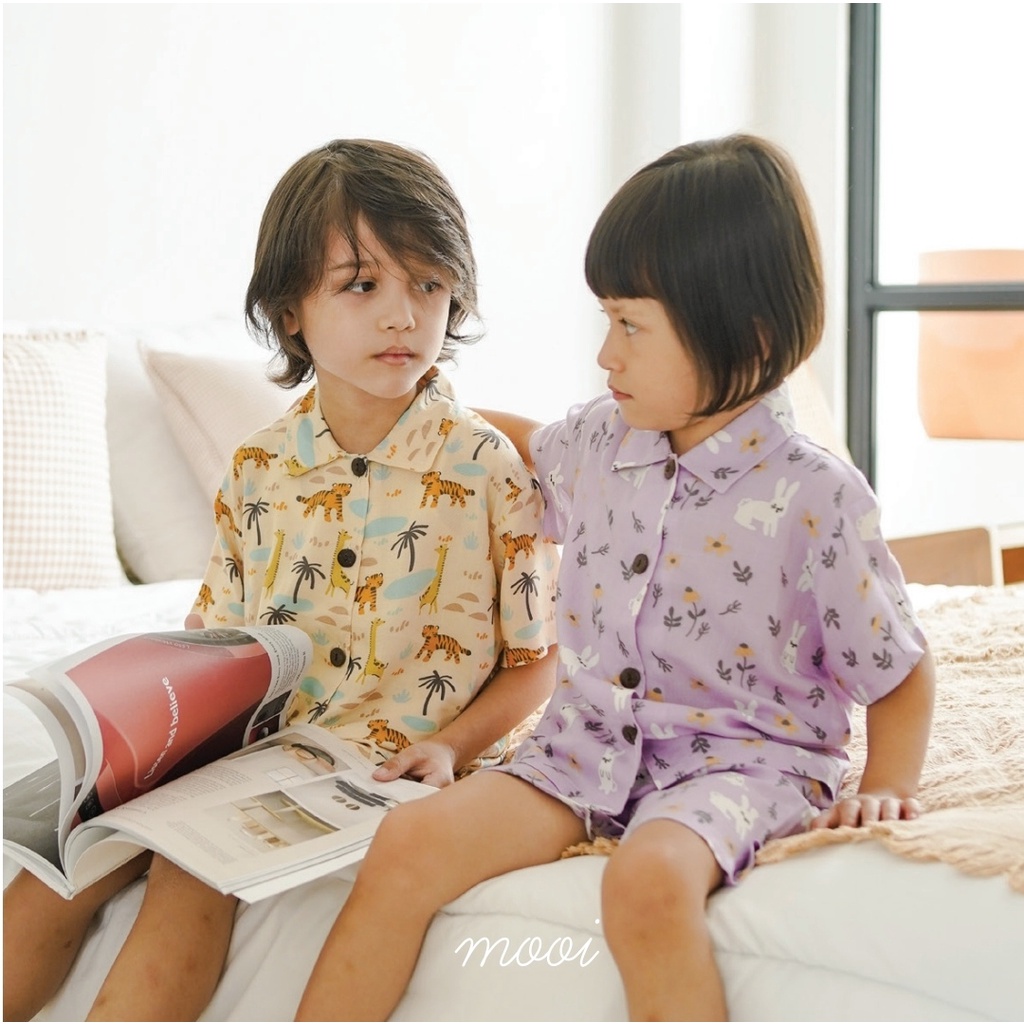 MOOI Setelan Pendek / Panjang Setelan Piyama Anak 1-10 TAHUN Collar Set CBKS