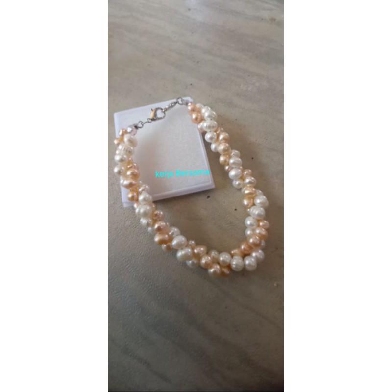 Gelang mutiara asli air tawar warna kombinasi motif Gelang mutiara asli air tawar warna kombinasi motif