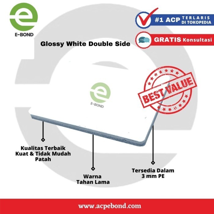 ACP Ebond - Alumunium Composite Panel 3mm dua sisi - Doff White