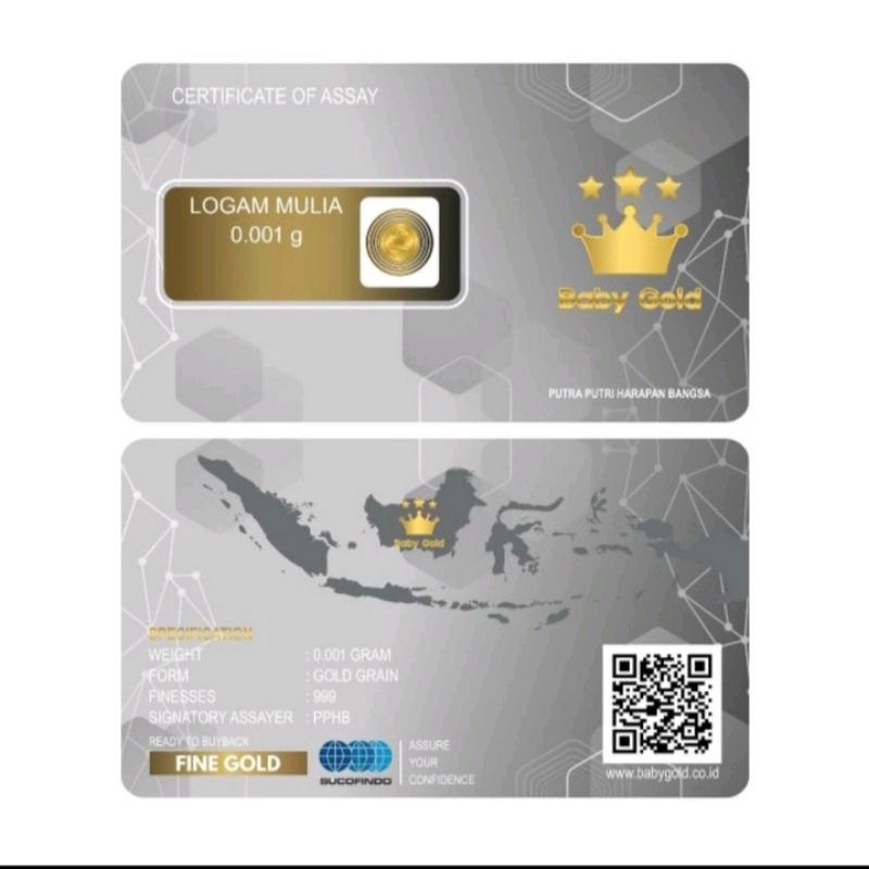 100 keping Baby Gold 0,001 Gram Emas mini Logam Mulia 24 Karat Sucofindo bisa tukar antam GRATIS NOT