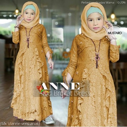 Gamis Muslim Anak Bahan Brukat Kombi Moscrepe / ALL SIZE FIT9-12TH / FREE Bergo // GAMIS DHEA BRUKAT