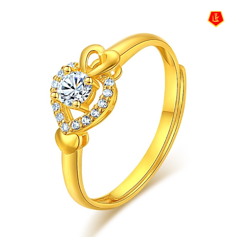 [Ready Stock]Elegant Women's Heart-Shaped Gold Ring Simple Fashion