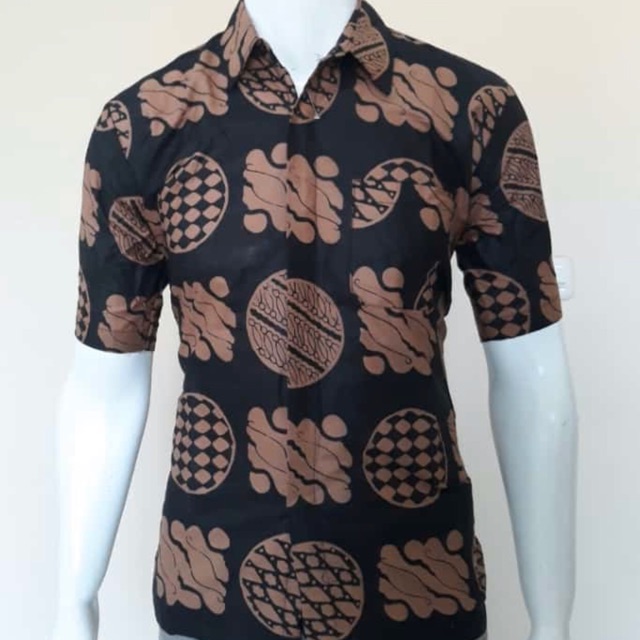 HEM  BATIK PRIA MOTIF KOIN LAWASAN COKLAT MURAH