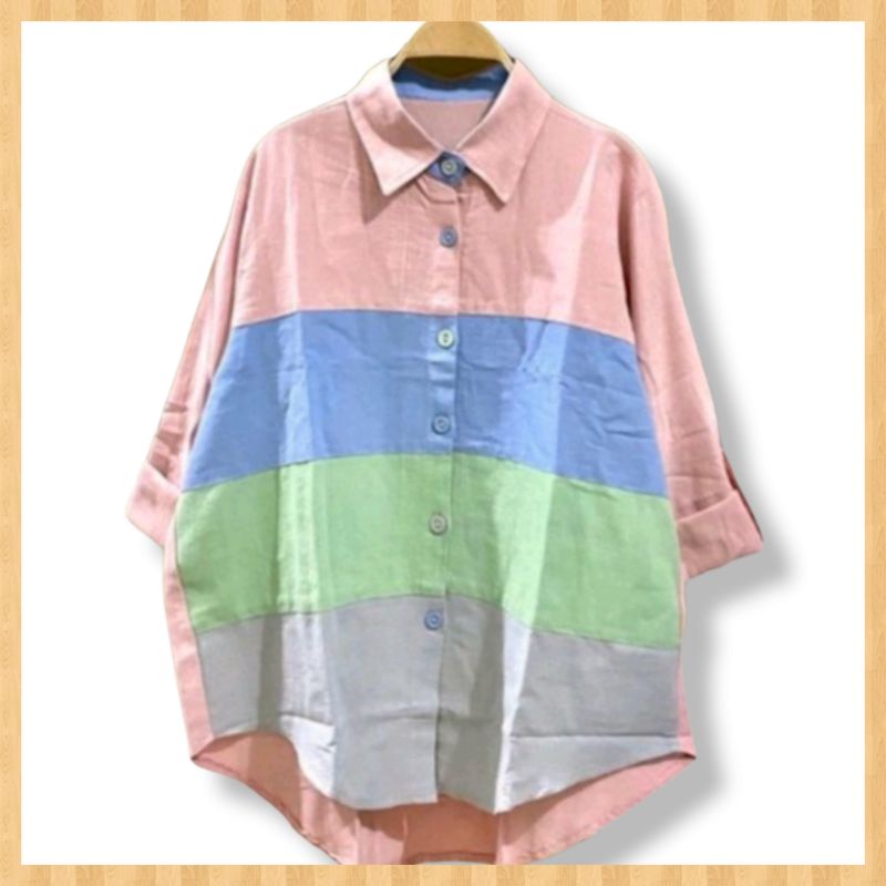 Atasan Blouse Kemeja Wanita Katun Linen Impor Terbaru-Kerah Pich