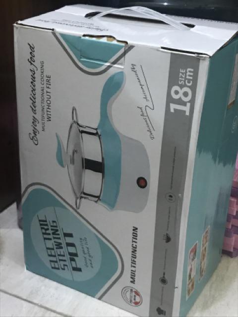 Panci Teflon Listrik + Kukusan Panci Multifungsi Instan Pan Elektrik 18cm /panci Elektrik Serbaguna