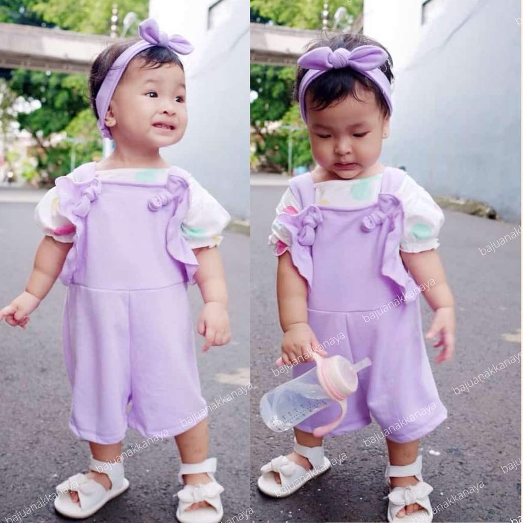 3-18 BULAN OVERALL BAYI DAKOTA SET BAJU BAYI FREE HEADBAND BY LITTLE KODA (3 IN 1 SET) (SNI)