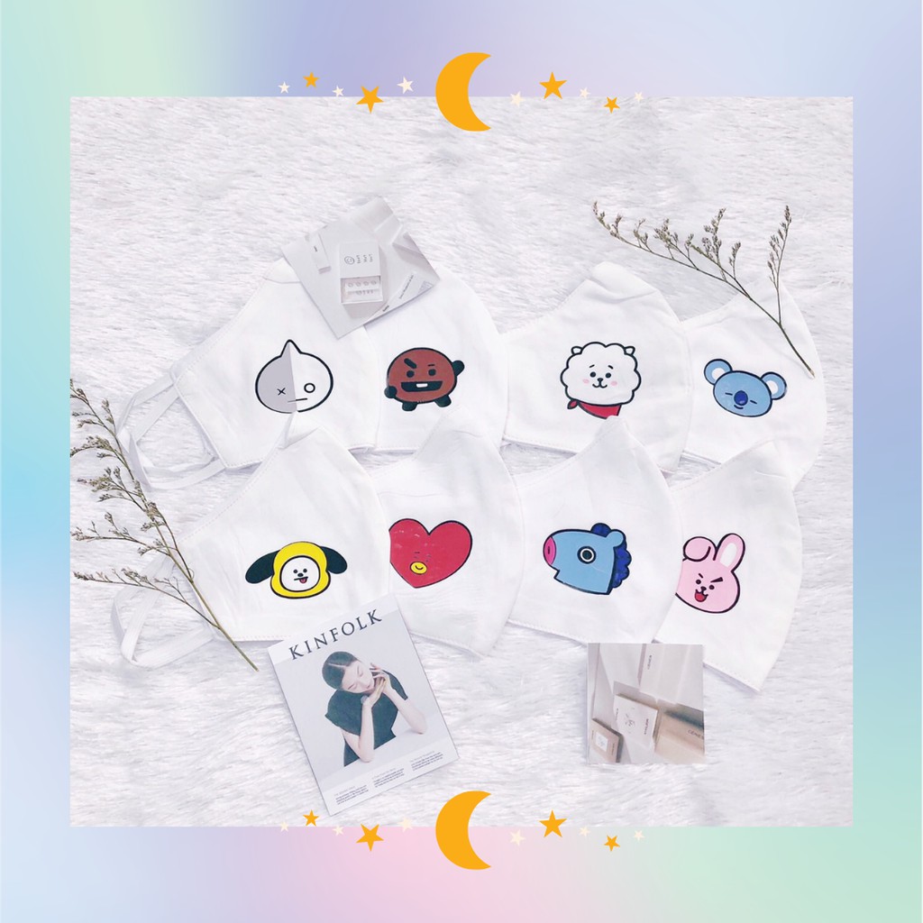 Masker Kain Dewasa Non Medis Washable Cover Mask Ear Loop Lucu Karakter BT21 RJ Tata Cooky PMO
