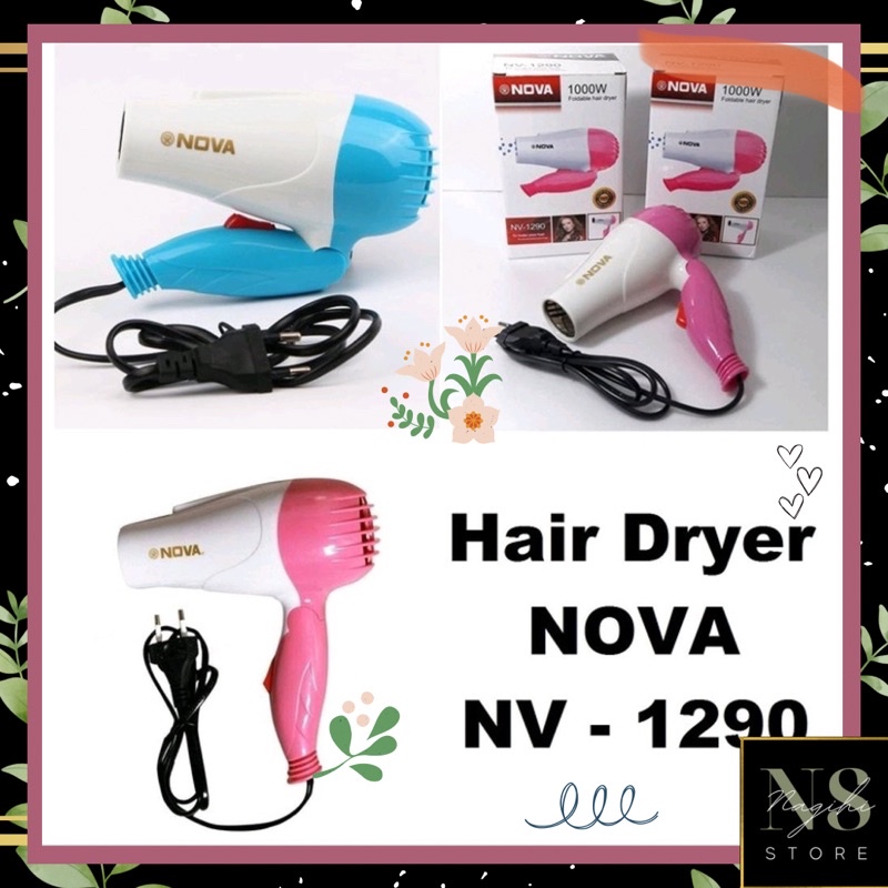Hair Dryer Mini Lipat Alat Pengering Rambut NOVA N-658 Hairdryer Low Watt Murah Bagus Rekomen Salon