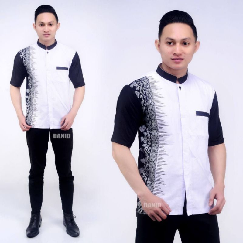 Baju Koko Dewasa Lengan Pendek Kombinasi Batik Pria