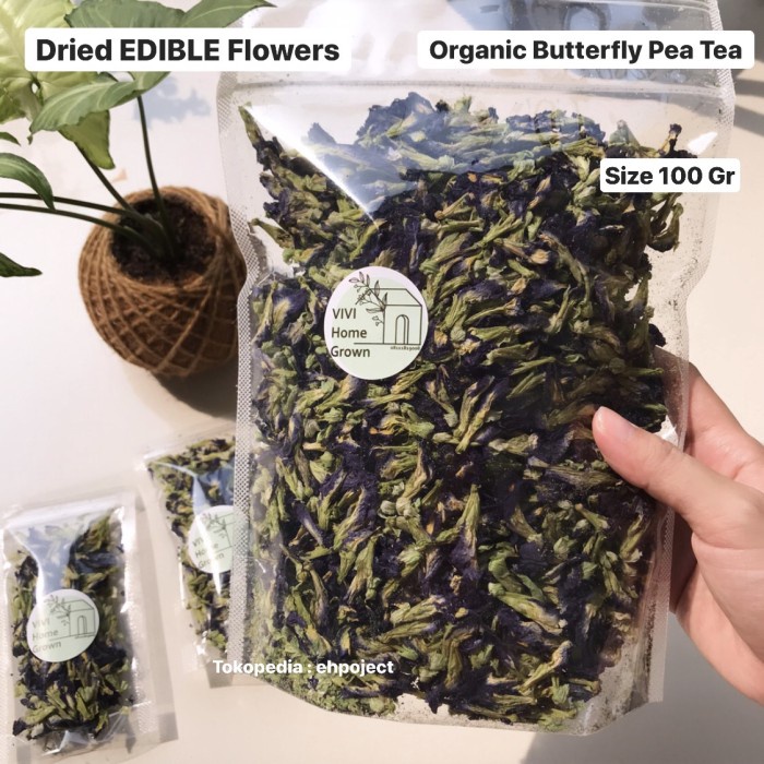 

DISKON - (BISA COD) Dried EDIBLE FLOWER Organik Butterfly Pea Tea 100Gr Teh Bunga Telang