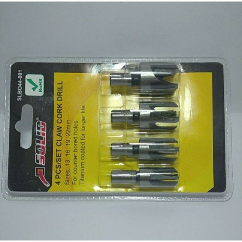 PLUG CORK CUTTER SET 4 PCS / CLAW CORK DRILL/SOLID