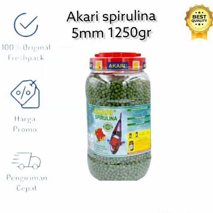 Pakan Ikan Koi Akari Spirulina 1250 Gram ukuran 5mm Pelet Akair 1,25kg