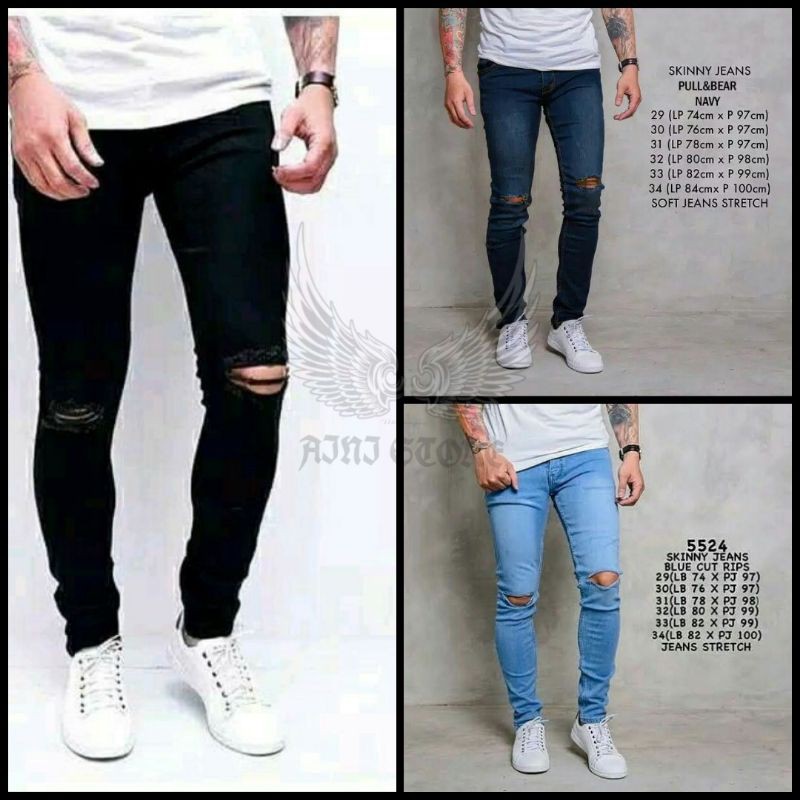 CELANA PANJANG PRIA SEMI SOFTJEANS SKINNY LUTUT SOBEK