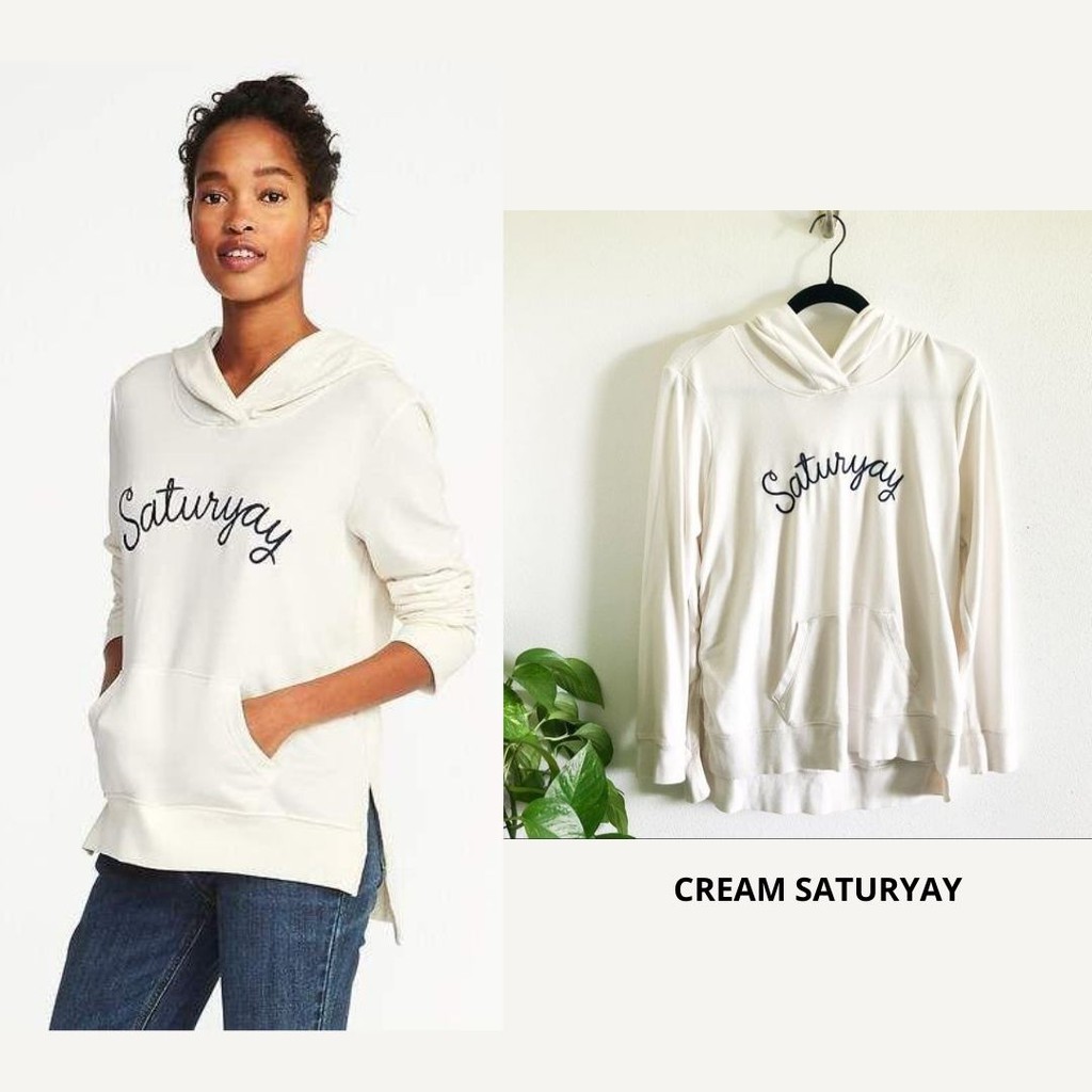 Old Navy Hoodie Wanita - Relaxed Pullover Hoodie 05-12-Cream Saturyay
