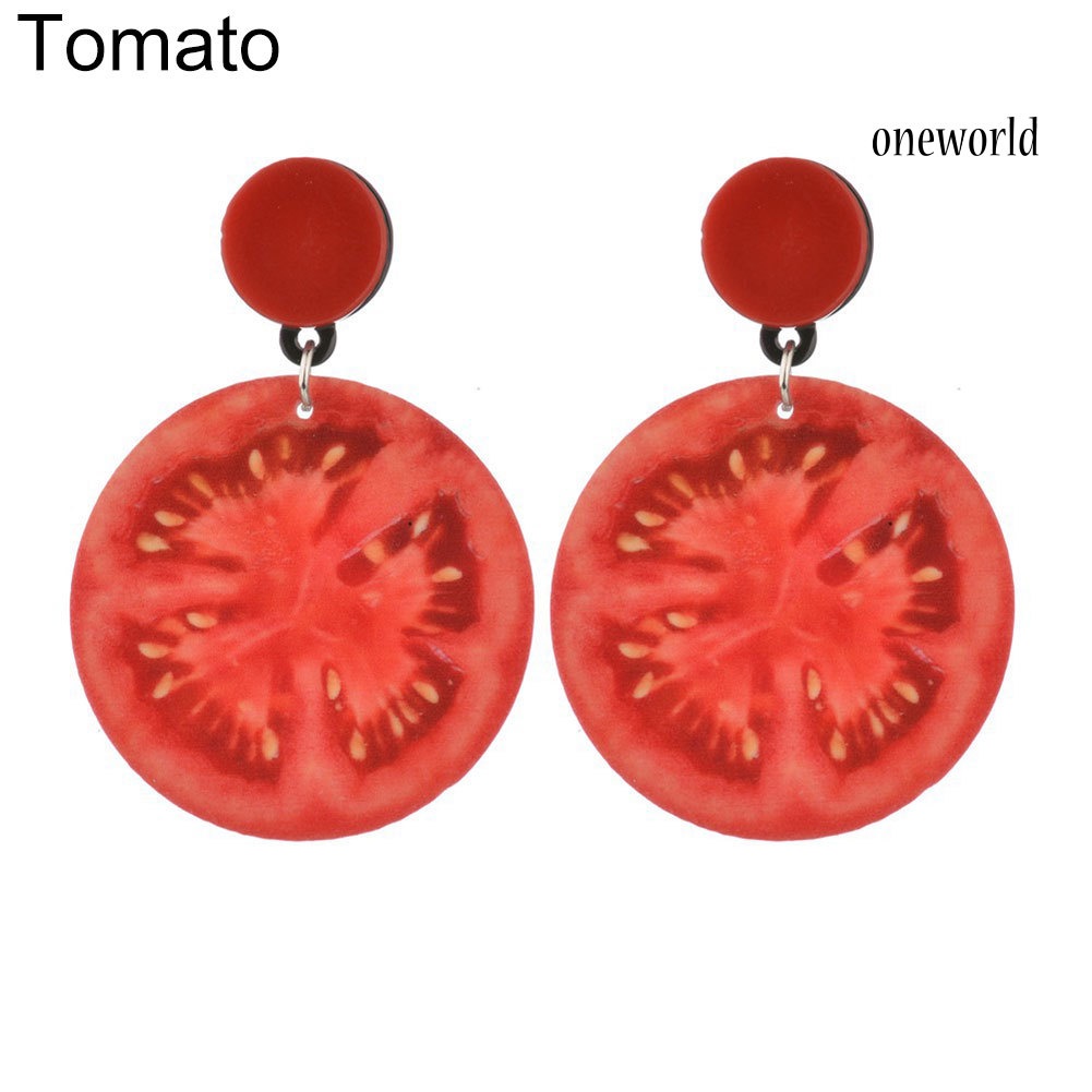 OW@ Korean Style Fruit Earrings Women Tomato Lemon Kiwi Acrylic Date Travel Jewelry