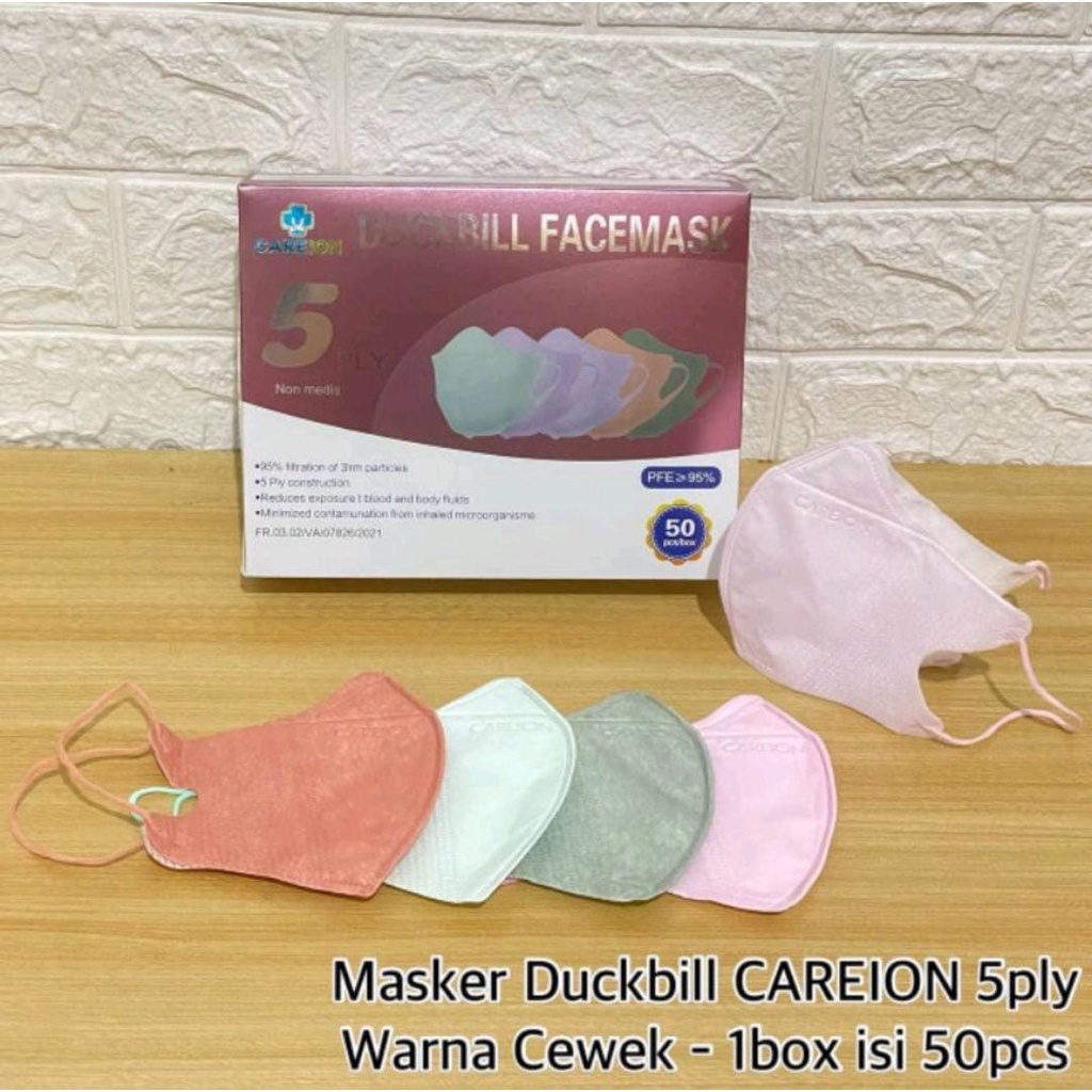 MASKER CAREION DUCK BILL 5PLY RAINBOW GARIS MASKER DUCKBILL CAREION 5PLY FACE MASK ISI 50PC