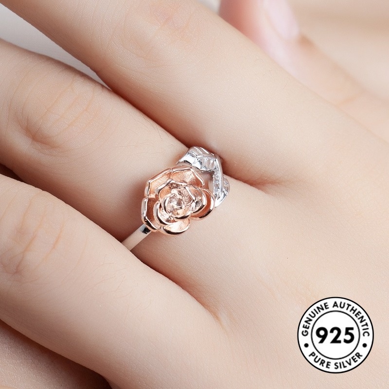 Cincin Sterling Silver 925 Model Terbuka Warna Rose Gold Untuk Wanita