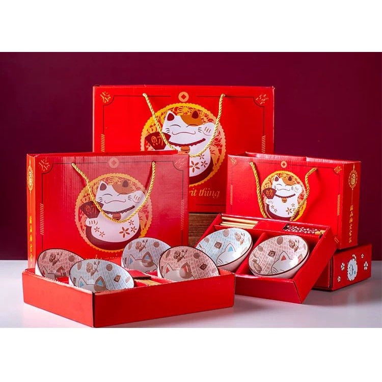 Lucky Cat Bowl Mangkuk Kucing hoki Lucu Mangkok Keramik Japanese Bowl Set hampers Giftbox Set alat m