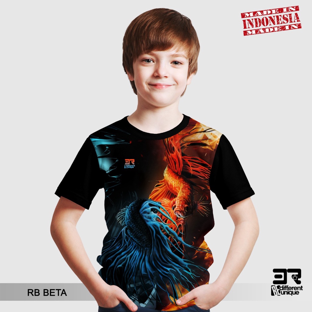[ COD / BAYAR DI TEMPAT ] KAOS DISTRO PRINTING ANAK ANAK GAMBAR HEWAN IKAN HIAS CUPANG BETTA FISH RB