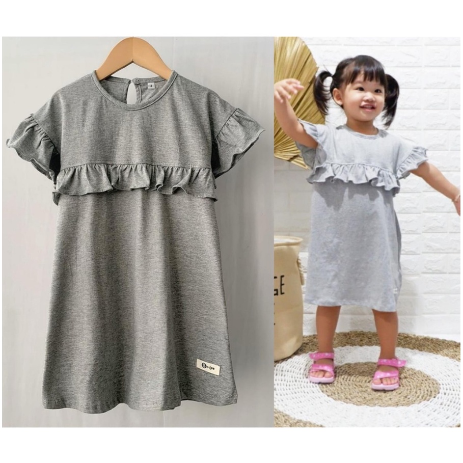 Daster / Dress Anak Rufel Polos Smilee Size 1-5Tahun / Dress Anak Ruffle Perempuan Lucu CBKS SO