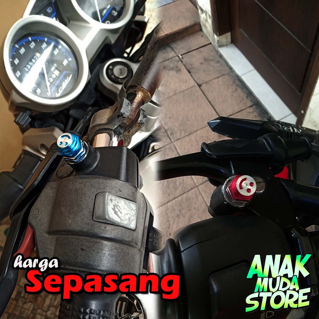 (TLS1) Tutup Lubang Baut Spion Smile ( Honda / Yamaha) LOGO Emoticon Smile Variasi Motor Penutup Drat Spion Beat Supra Mio Grand Vixion Nmax Vario-1