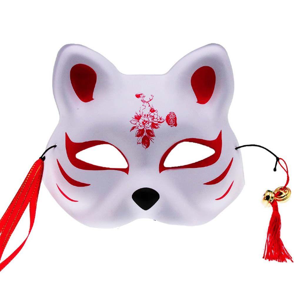 Topeng Cosplay Agustina Topeng Kabuki Topeng Setengah Wajah Jepang Hiasan Kepala Kostum Props Dengan Jumbai &amp;Bell Party Props