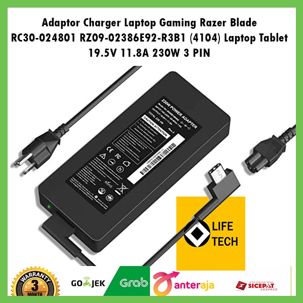 Adaptor Laptop Gaming Razer Blade RC30-024801 RZ09-02386E92-R3B1 (4104) Laptop Tablet 19.5V 11.8A 230W 3 PIN