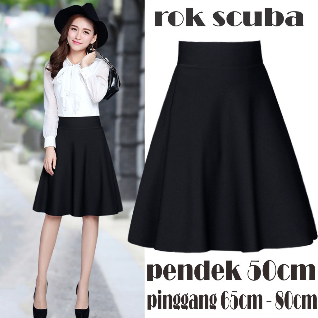 Rok Pendek Scuba Midi Flare Skirt