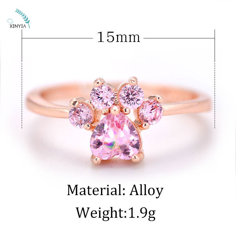 Cincin Lucu Kartun Pembukaan Adjustable Cat Paw Print Cincin Perhiasan Tembaga Dilapisi Wanita