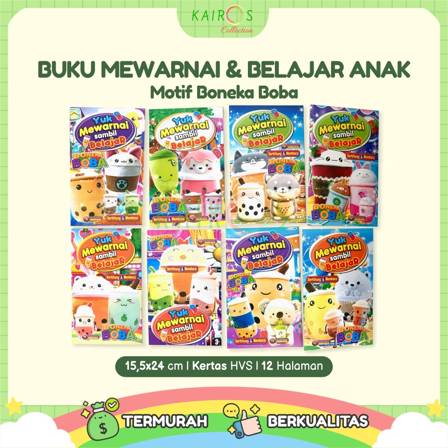 Paket Buku Warna Belajar Anak Motif Mewarnai Boneka Boba + Crayon  Atau Pensil Warna