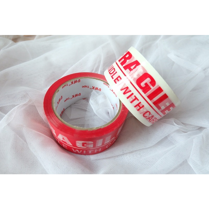 

lakban fragile merah putih / lakban packing handle with care