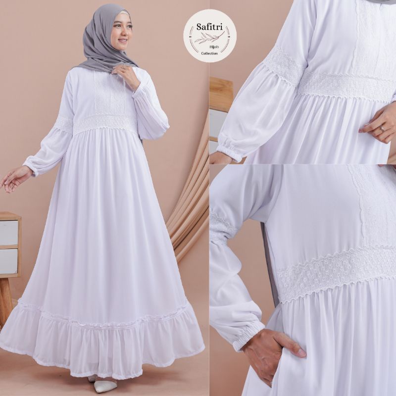 MEDINA DRESS bahan Ceruty (Renda) Rampel Putih Hitam Manasik Haji Umroh Thawaf by Safitri Fashion