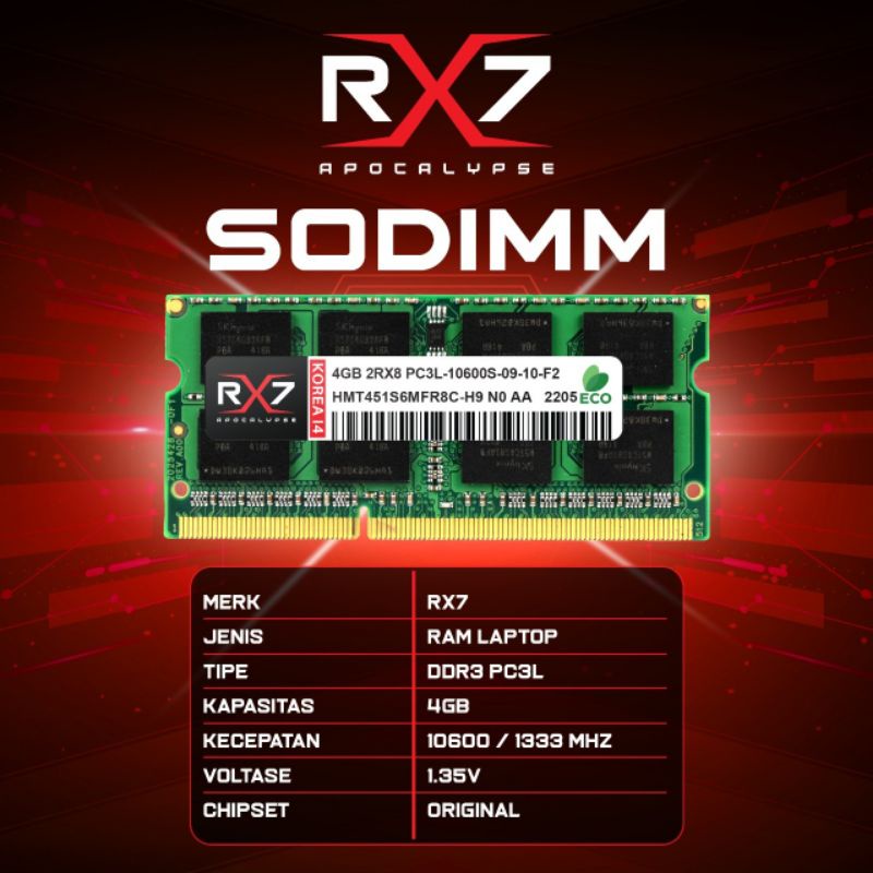 RAM RX7 SODIM DDR3L 4GB PC10600 1.35V GARANSI LIFETIME WARRANTY