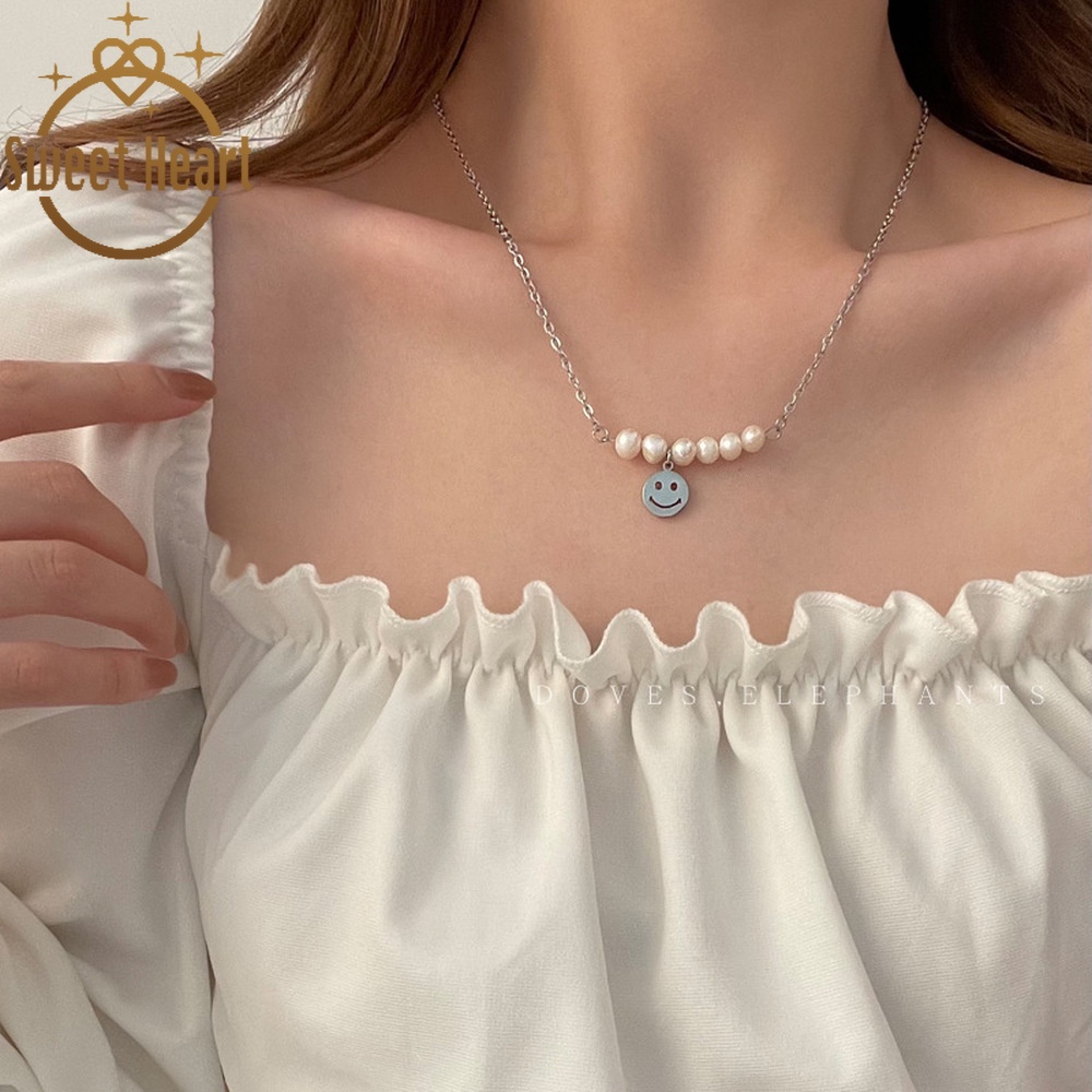 Freshwater Pearl Smiley Face Pendant Necklace Female Exquisite Summer Clavicle Chain Simple Accessory Jewelry Sweet Heart Jewelry Shop