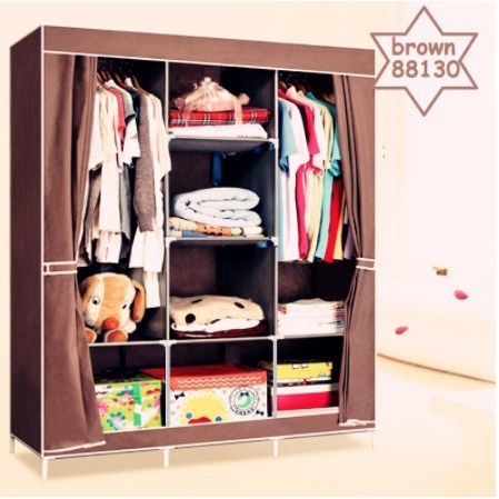 Lemari Pakaian Kain Portable Jumbo 88130 Lemari 3 Sekat  Lemari Baju Murah - DR88