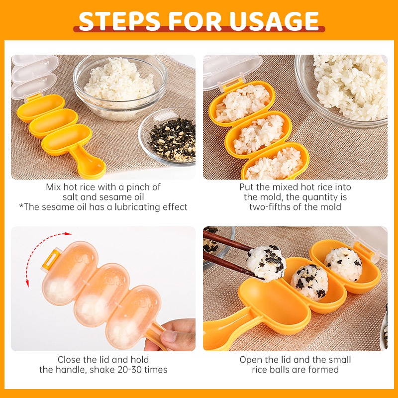 COD❤️Cetakan Nasi Rice Ball Mold Bento Bola Bulat Gulung Plus Centong Rice Ball Shaker Bayi Bento Non-stick Bahan Plastik Untuk Dapur