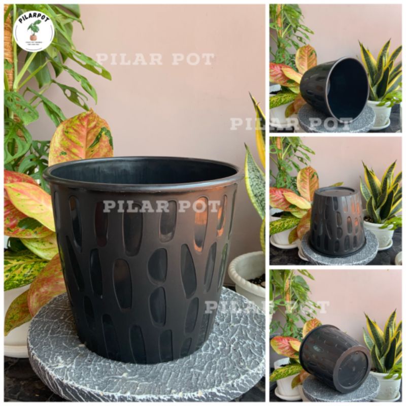 pot bunga tanaman motif kacang hitam 23cm - TABITHA PK 25 HITAM