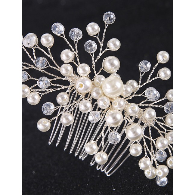 LRC Aksesoris Rambut Fashion White Full Pearl Decorated Hair Accessories E58467