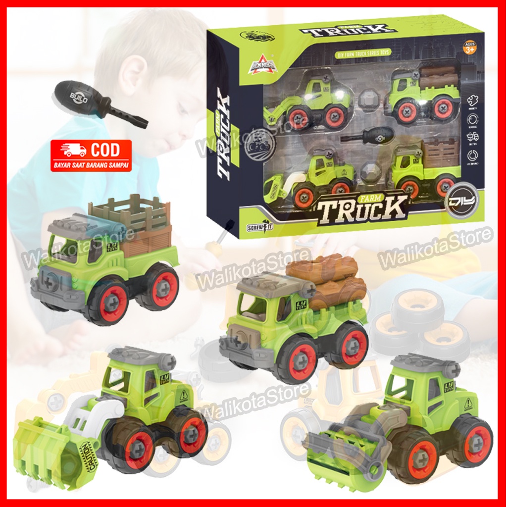(4Pcs) Mainan Edukasi Bongkar Pasang DIY Assembly Toys Mobil Pemadam Kebakaran Militer dan Kebersiha
