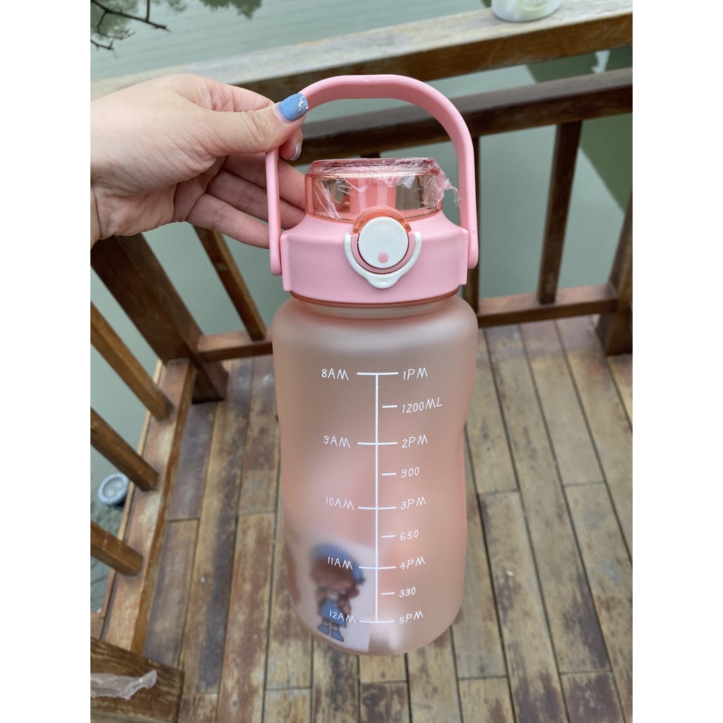Reseller Welcome – Bo5244 Botol Minum Sedota 1500 ML & 2000 ML / Botol Minum Cute 1,5 L & 2 L + Stiker / Botol Minum Stiker Lucu & Unik-Doff Pink