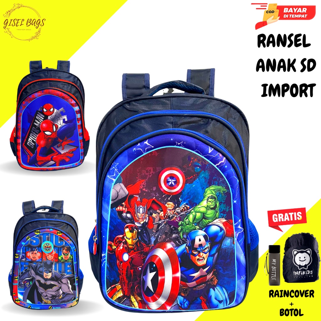 GB tas anak cowok sekolah sd import gambar karakter superhero terbaru